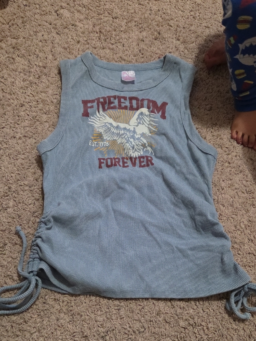 No Boundaries Light Blue Ribbed Eagle Graphic Tank with Side Ties